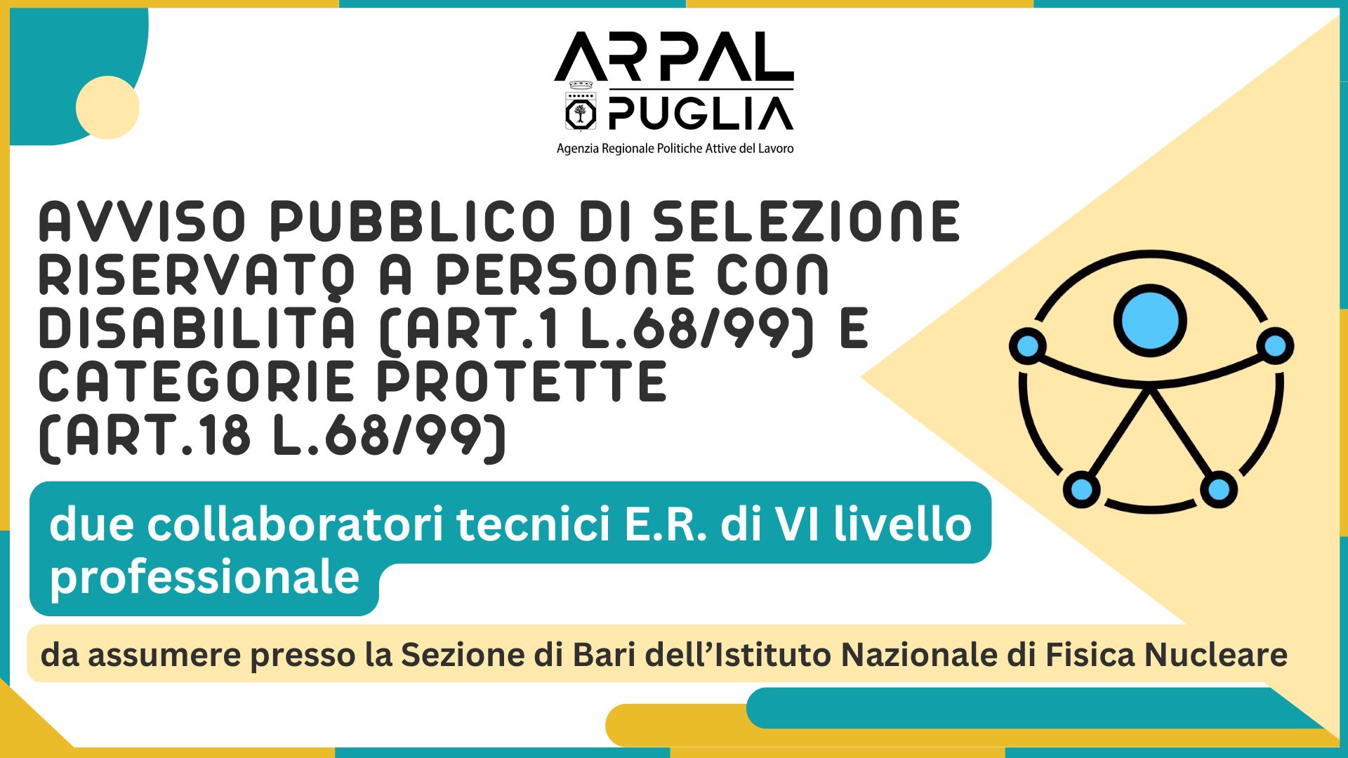 Istituto Nazionale di Fisica Nucleare di Bari: avviata selezione per Collaboratori Tecnici a tempo indeterminato riservata a persone con disabilità e categorie protette